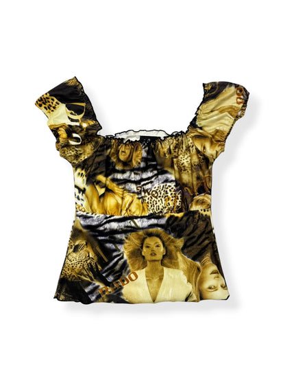 Animal Magazine Print Milkmaid Top ♡ S