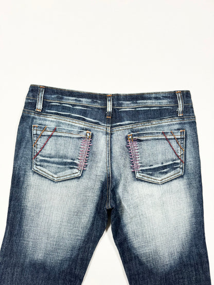 Pink Tribal Embroidered Flared Jeans ♡ Size L