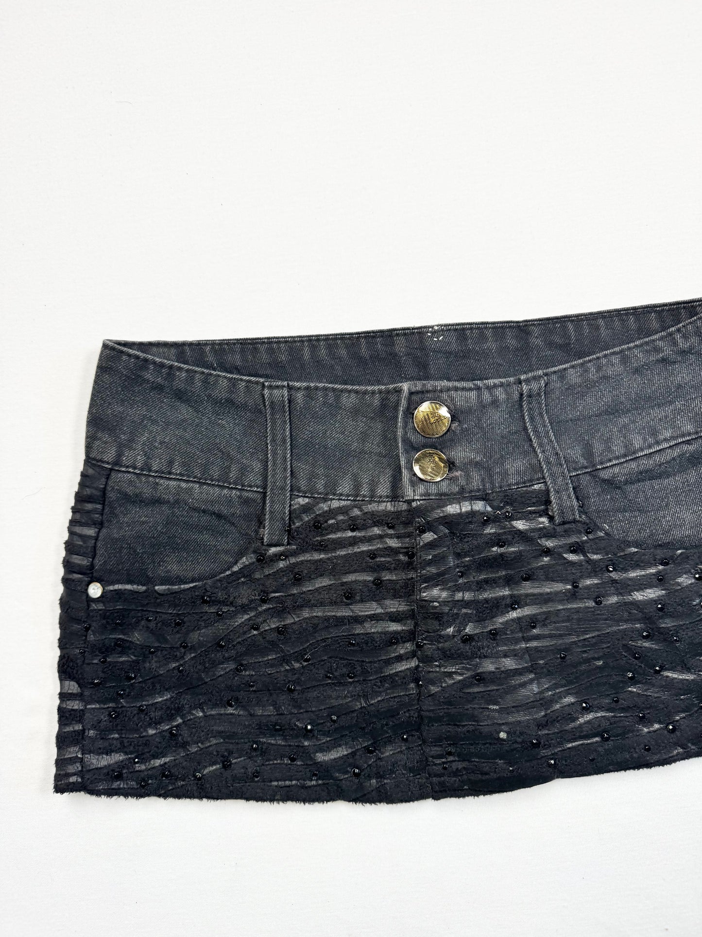 Zebra Black Denim Mini Skirt ♡ XS