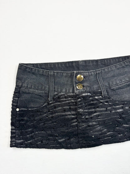 Zebra Black Denim Mini Skirt ♡ XS