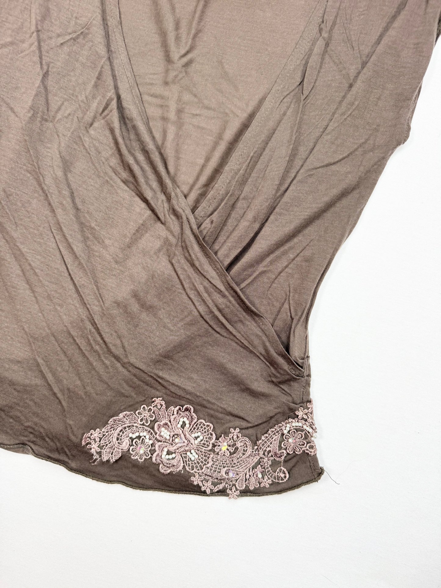 Brown Beaded Wrap Tank ♡ L