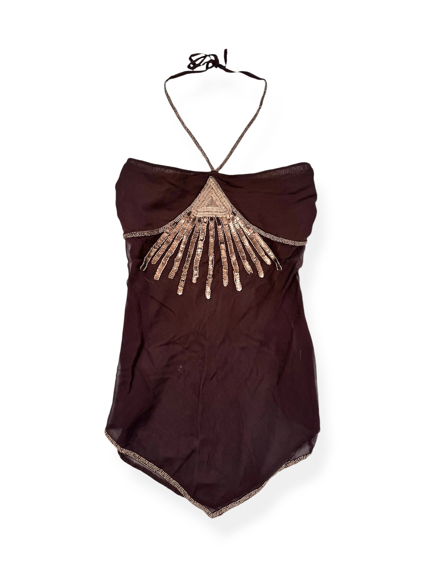 Rise Brown Sequin Halter Top ♡ XL/14