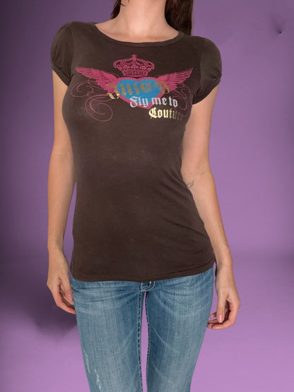 Juicy “Fly me to Couture” Brown Tee ♡ XS