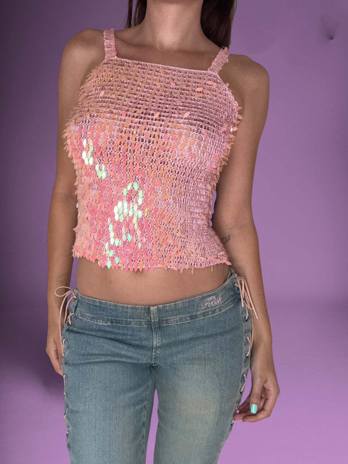 Pink Crochet Sequin Cami ♡ S