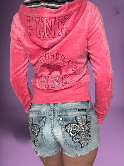 Pink Velour PINK Zip Up Hoodie ♡ L