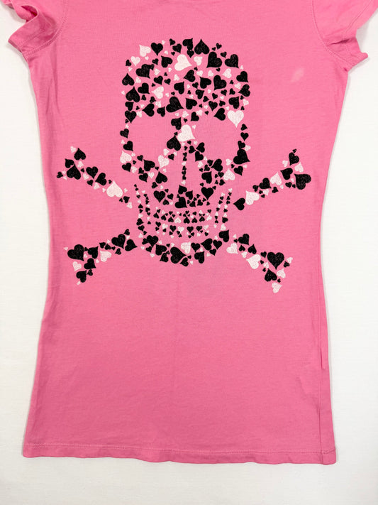 Pink Heart Skull Tee ♡ XS