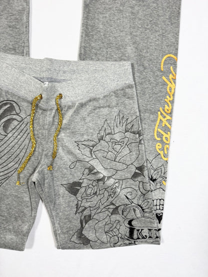 Ed Hardy Grey Velour Tracksuit ♡ Size M