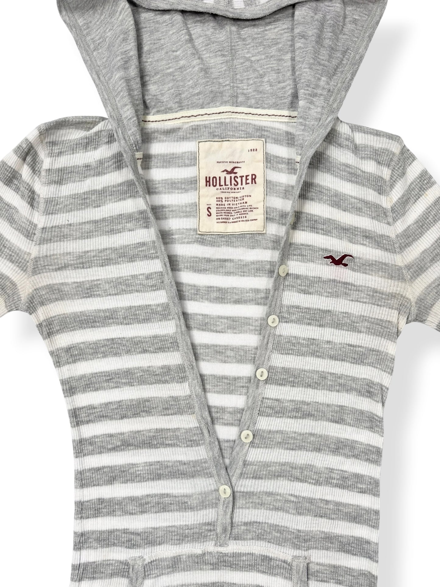 Hollister Grey Striped Hooded 3/4 Sleeve Top ♡ S