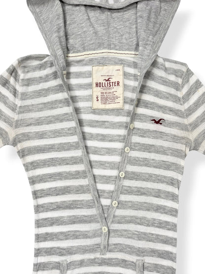 Hollister Grey Striped Hooded 3/4 Sleeve Top ♡ S