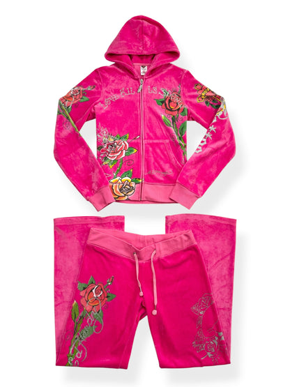 Pink Velour Ed Hardy Tracksuit ♡ M/L