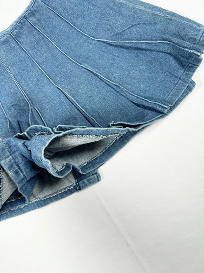 Pleated Denim Wrap Skirt