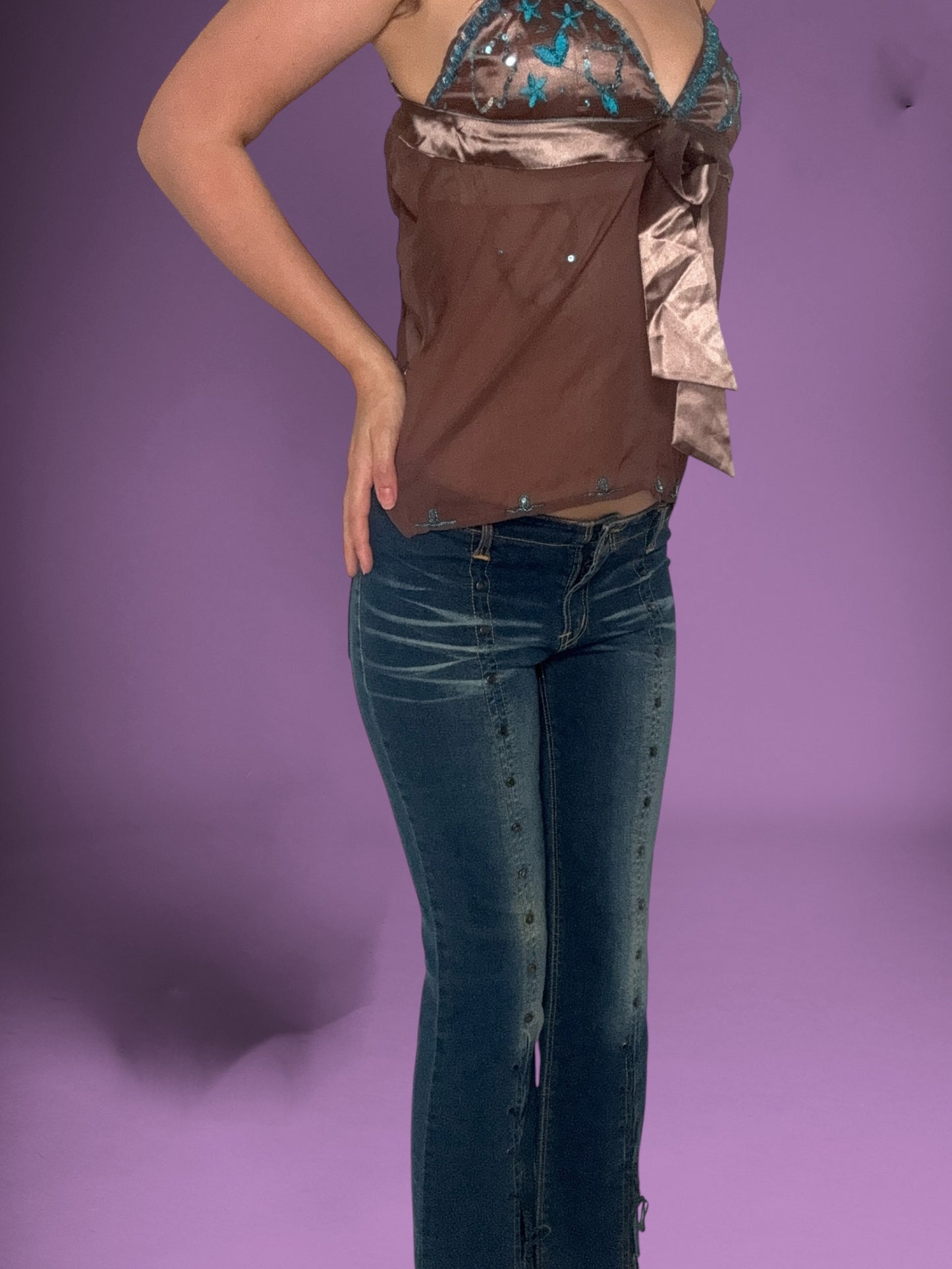 Lace Up Studded Flared Jeans ♡ Size XS/S