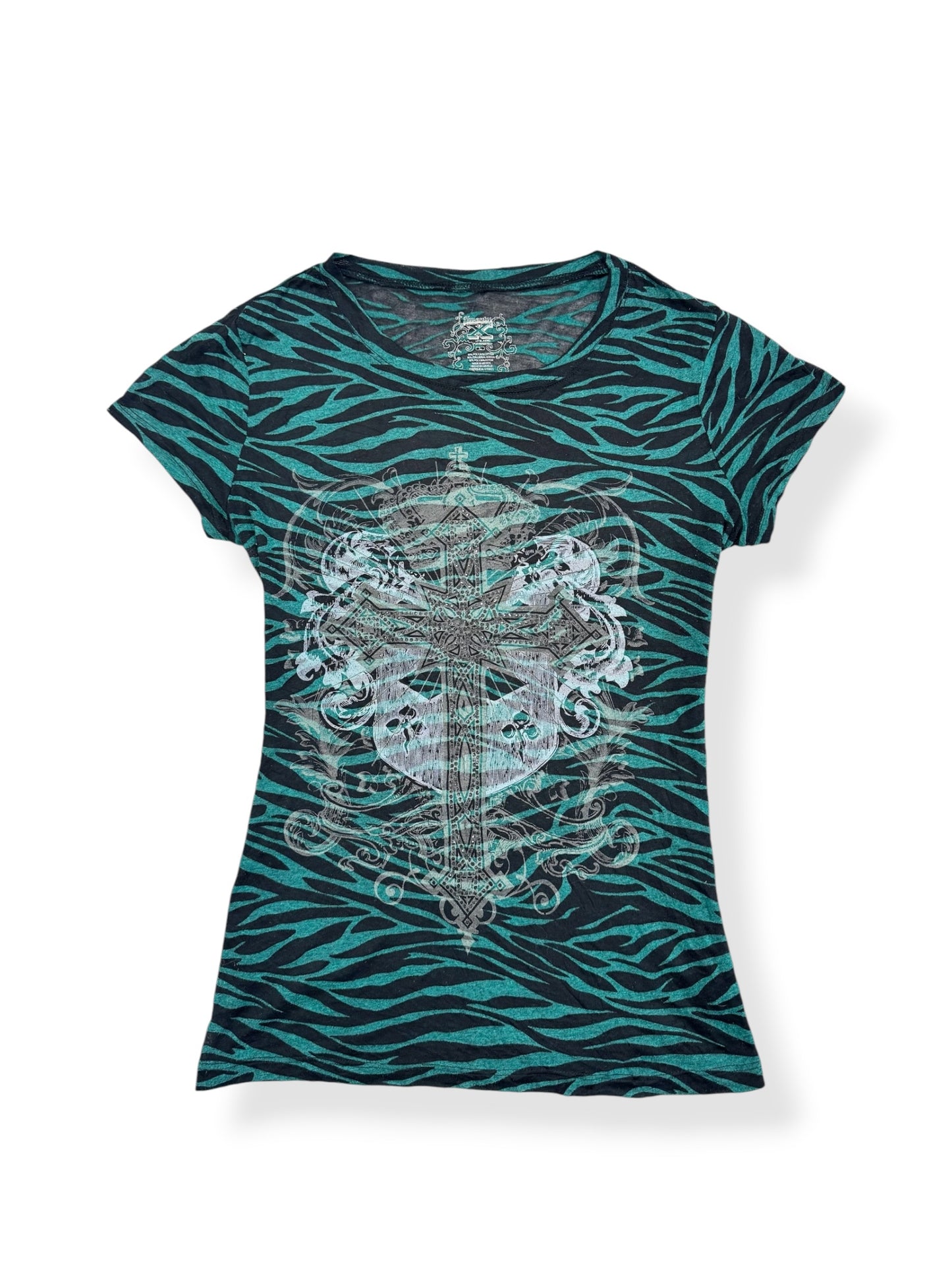 Turquoise Zebra Grunge Tee ♡ L