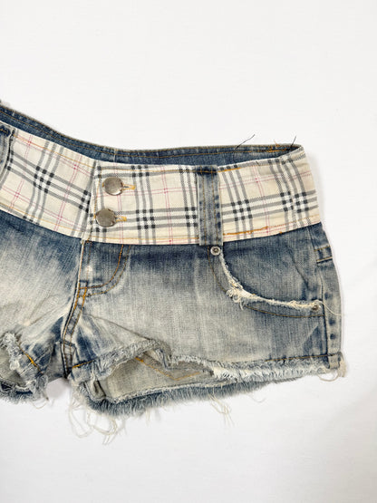 Denim Plaid Micro Shorts