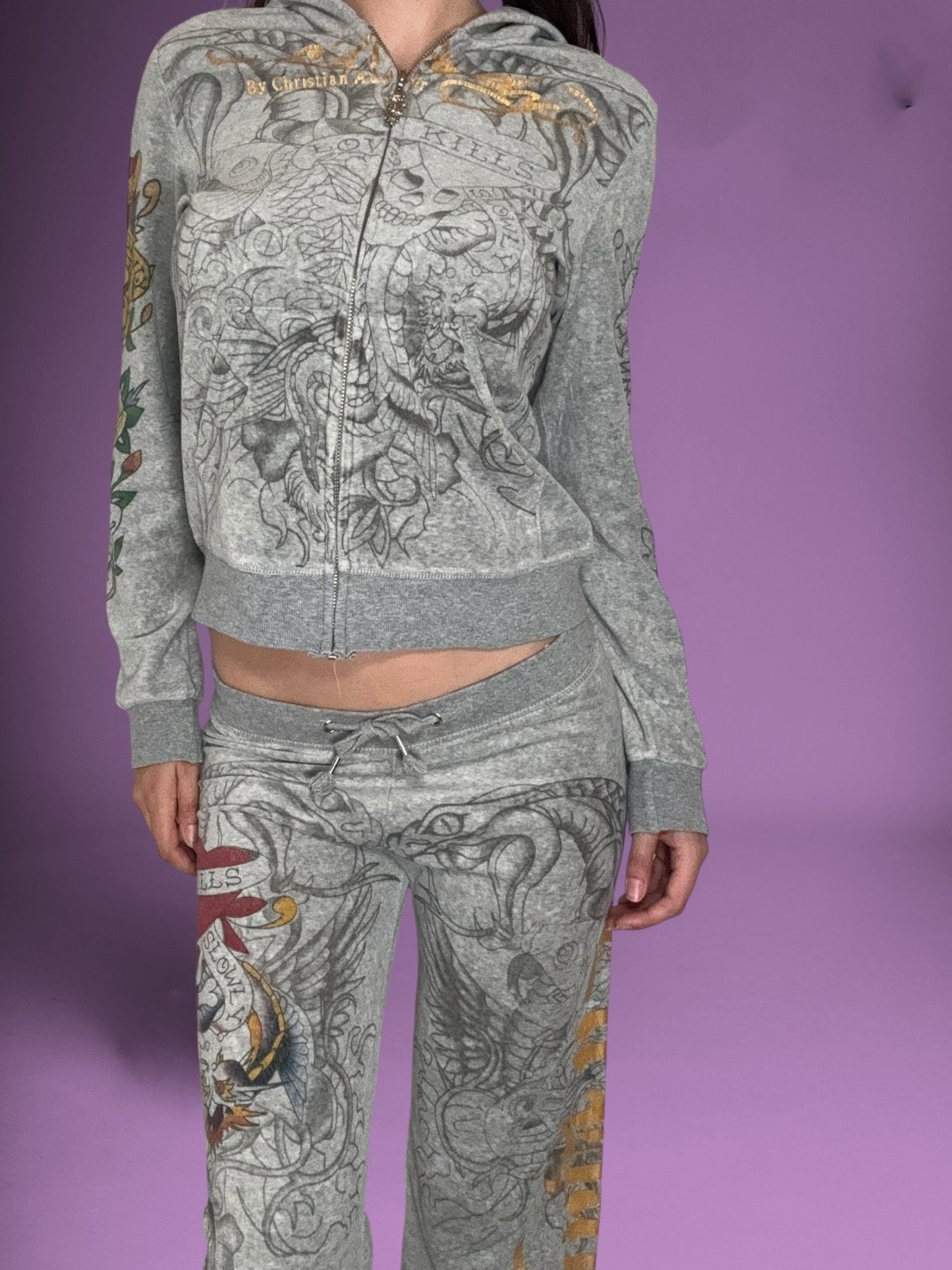Ed Hardy Grey Velour Tracksuit