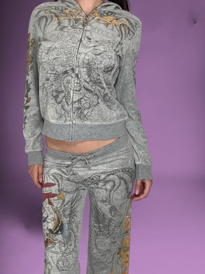 Ed Hardy Grey Velour Tracksuit