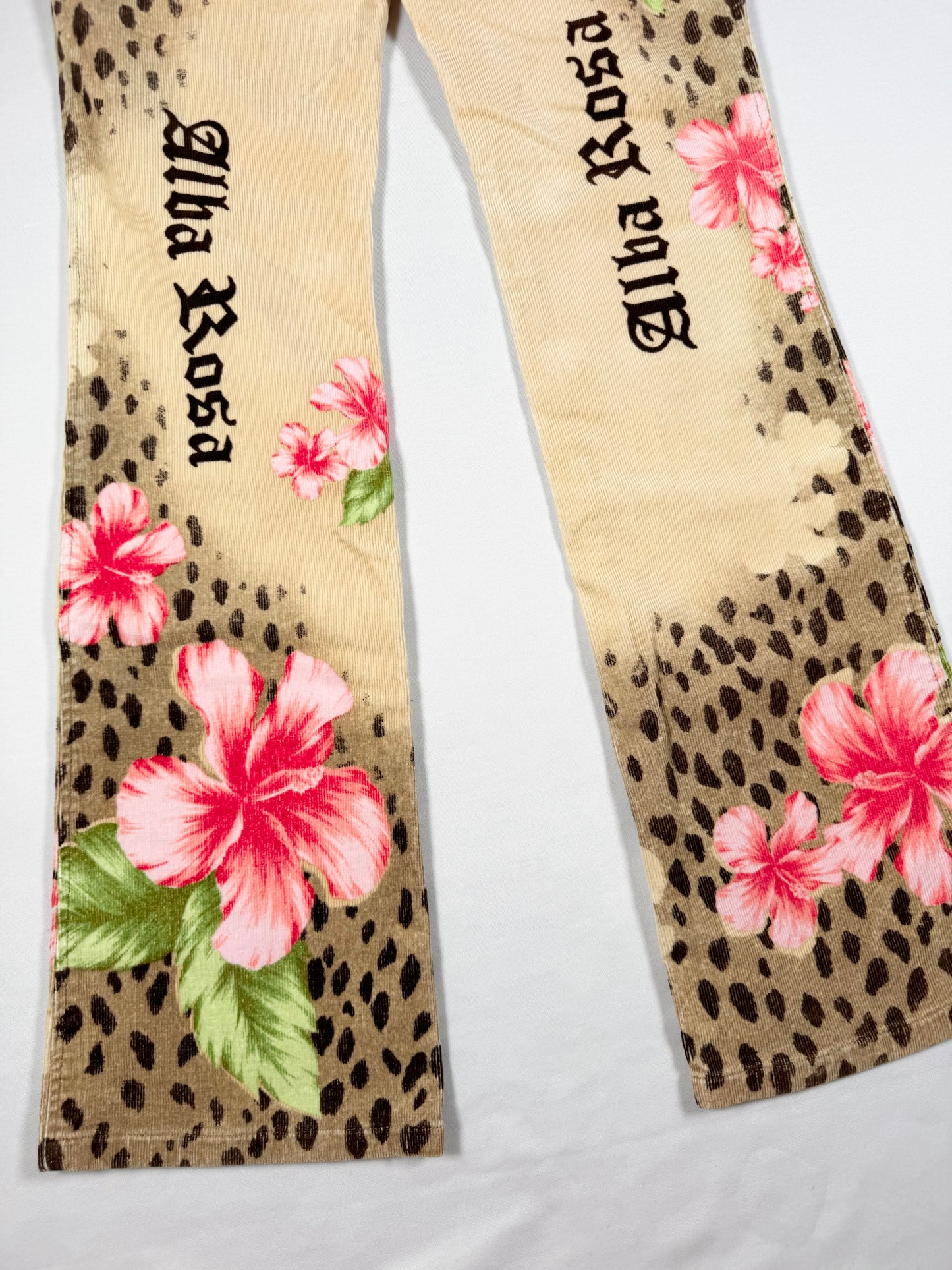 Alba Rosa Leopard Hibiscus Flared Jeans