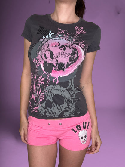 Grey & Pink Skull Tee ♡ M