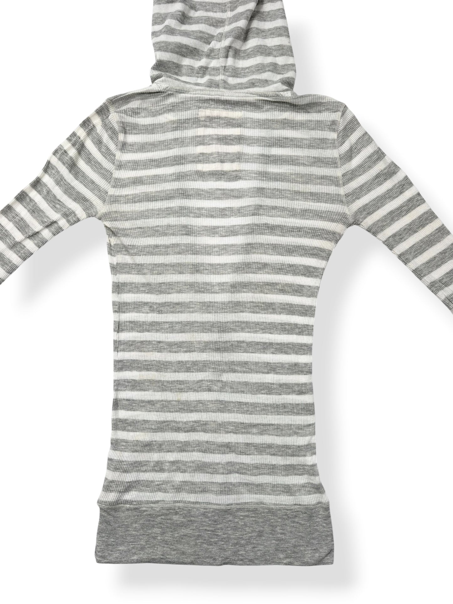 Hollister Grey Striped Hooded 3/4 Sleeve Top ♡ S