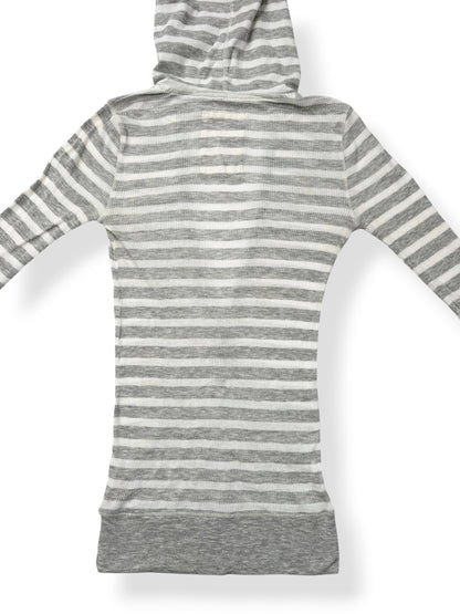 Hollister Grey Striped Hooded 3/4 Sleeve Top ♡ S