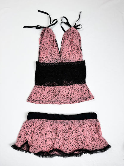 Pink Black Lace Cami Set ♡ S