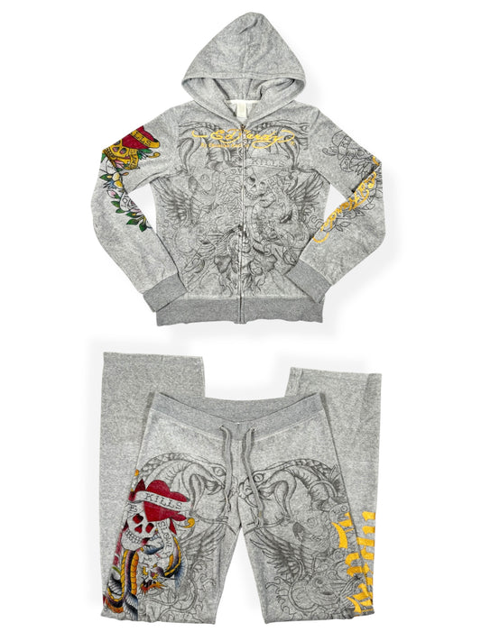 Ed Hardy Grey Velour Tracksuit