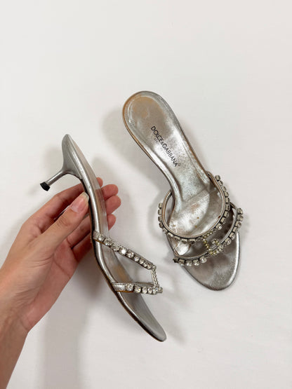 D&G Silver Diamanté Kitten Heels ♡ 36.5