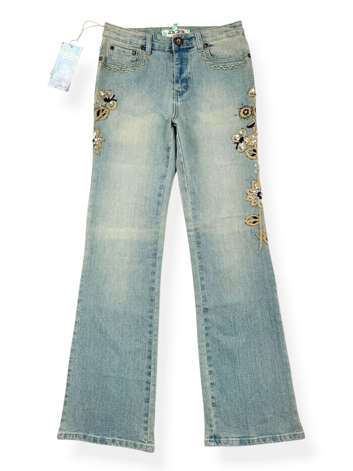 Lightwash Embroidered Flower Butterfly Flared Jeans ♡ 28”
