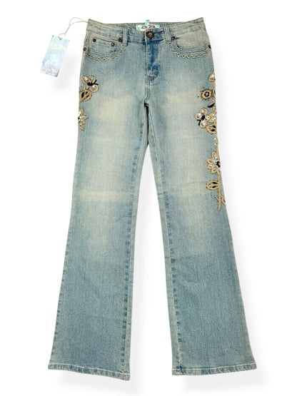Lightwash Embroidered Flower Butterfly Flared Jeans ♡ 28”