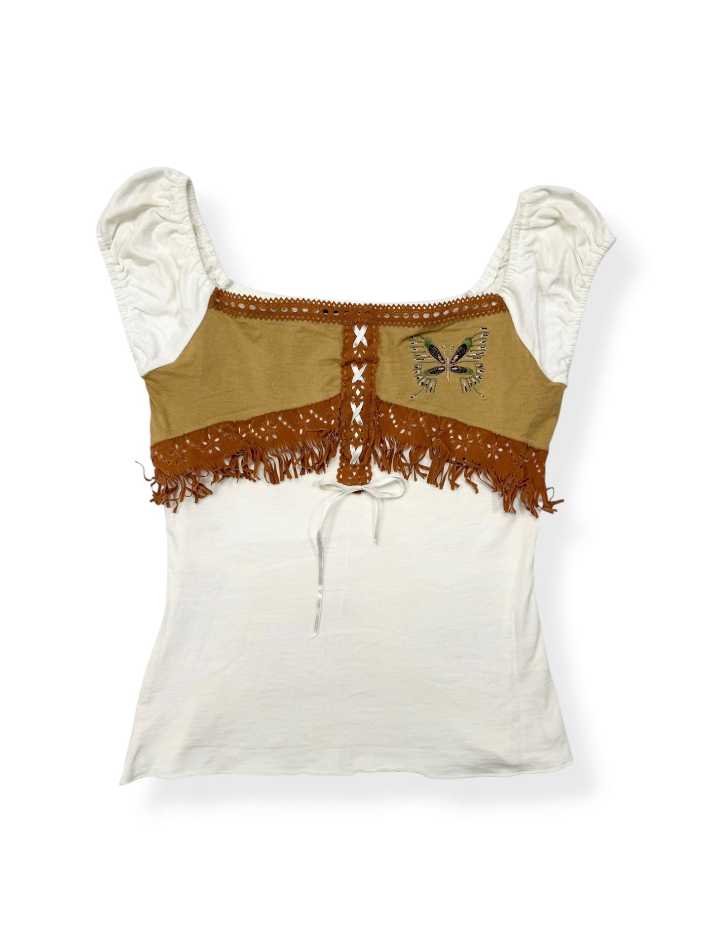 Butterfly Faux Leather Fringe Milkmaid Top ♡ S