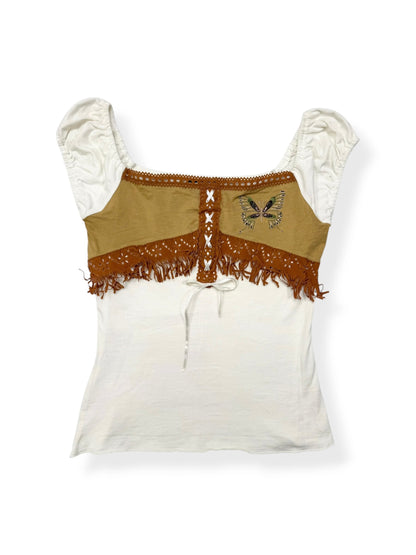 Butterfly Faux Leather Fringe Milkmaid Top ♡ S