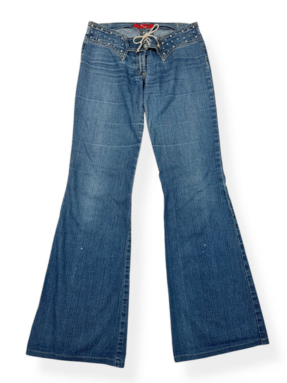 Lace Up Diamanté Waist Flared Jeans ♡ XS