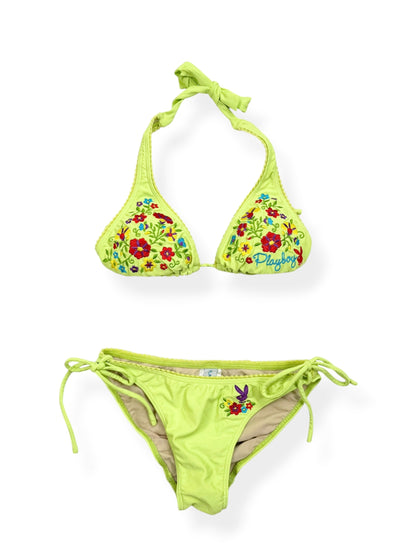 Green Embroidered Playboy Bikini ♡ XS