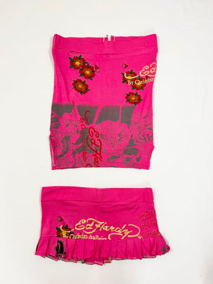 Ed Hardy Pink Skirt & Tube Top Set ♡ S/M