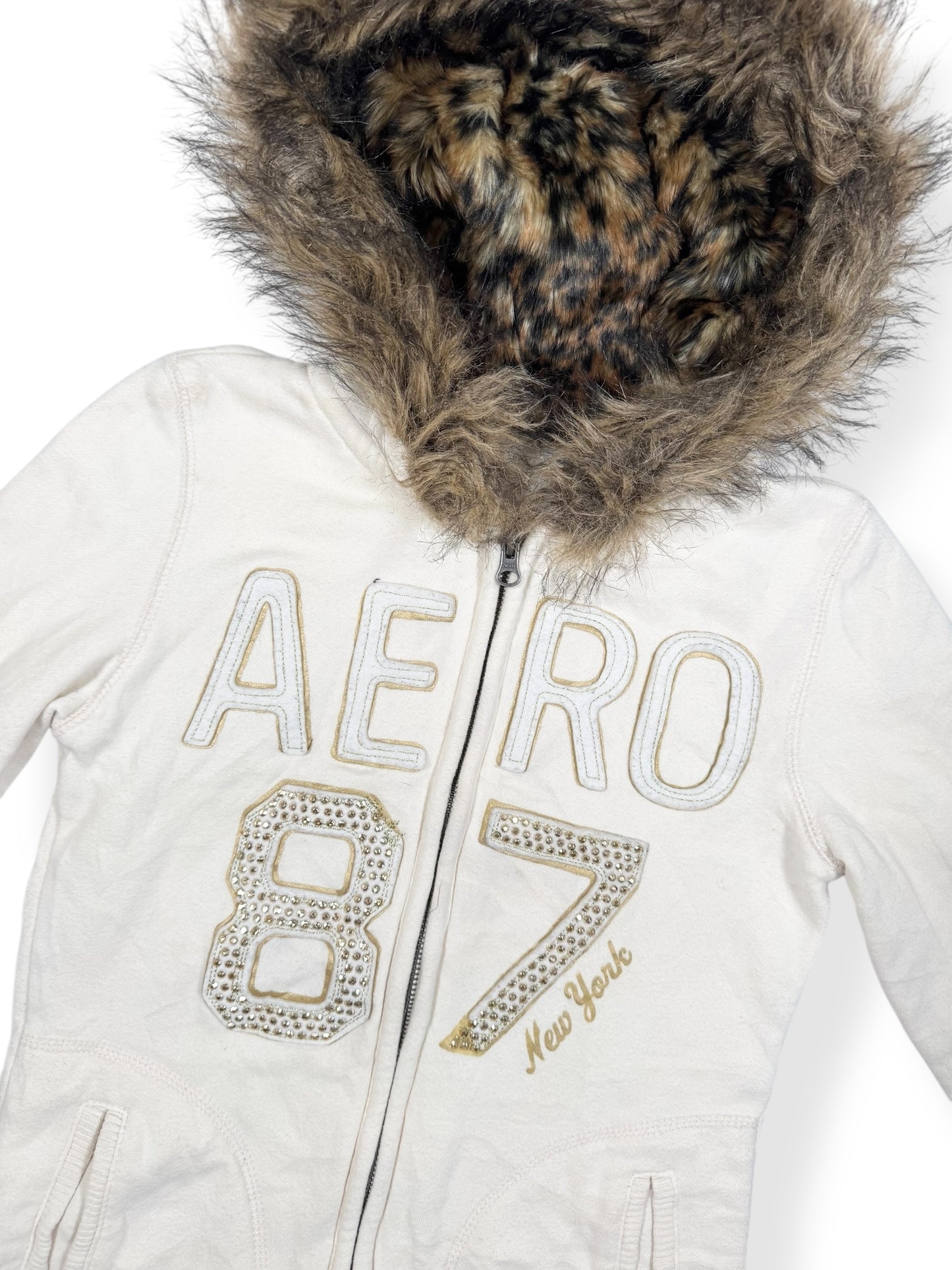 Aero Leopard Fur Hood Zip Up ♡ Size S