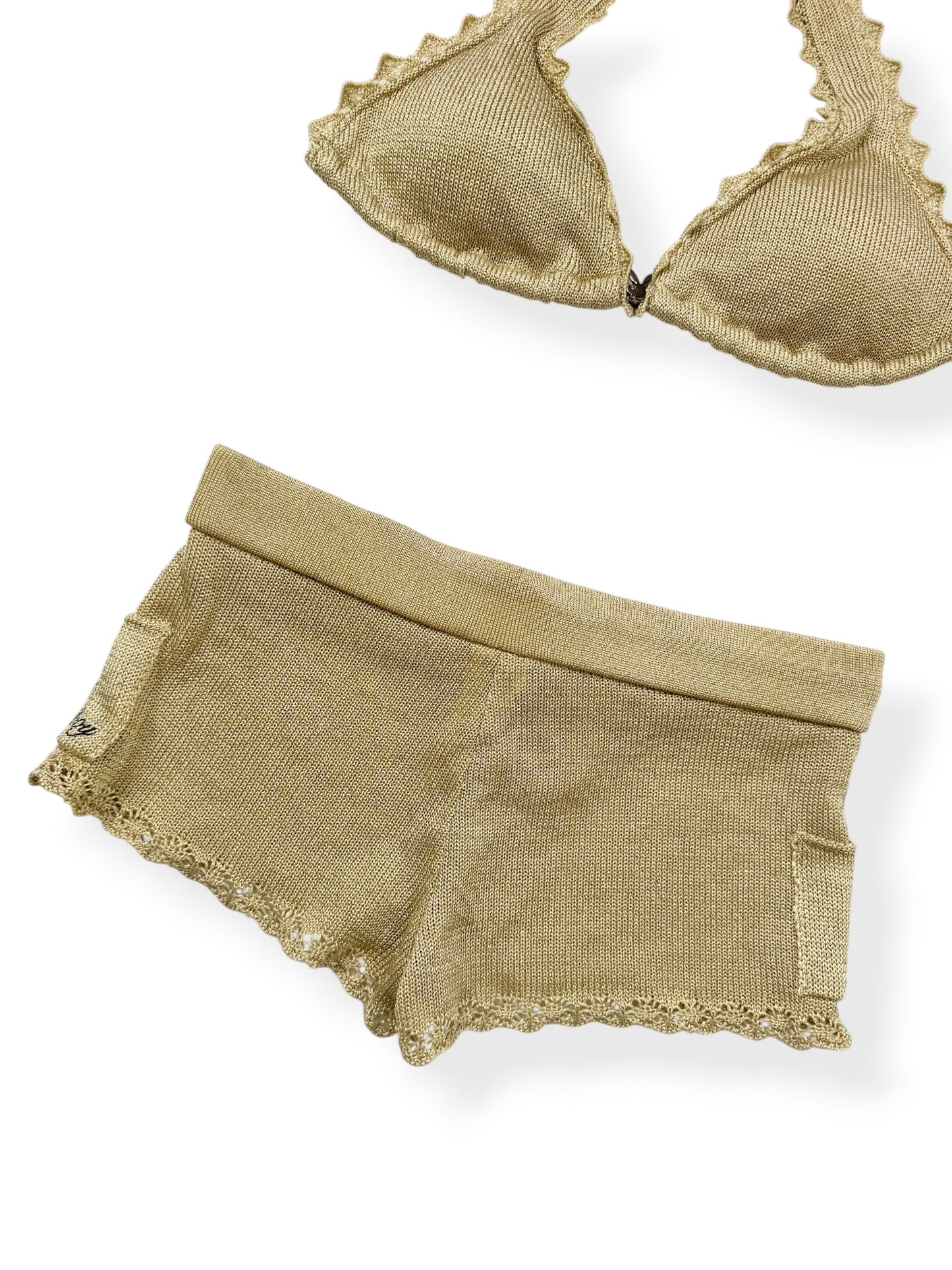 Gold Knit Playboy Bikini & Shorts Set ♡ XS