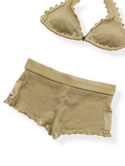 Gold Knit Playboy Bikini & Shorts Set ♡ XS