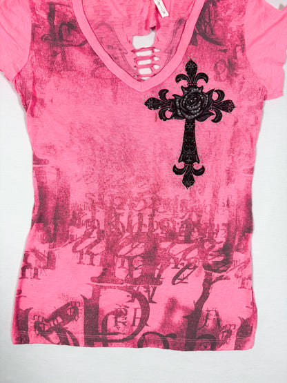 Hot Pink Cut Out Wing Tee