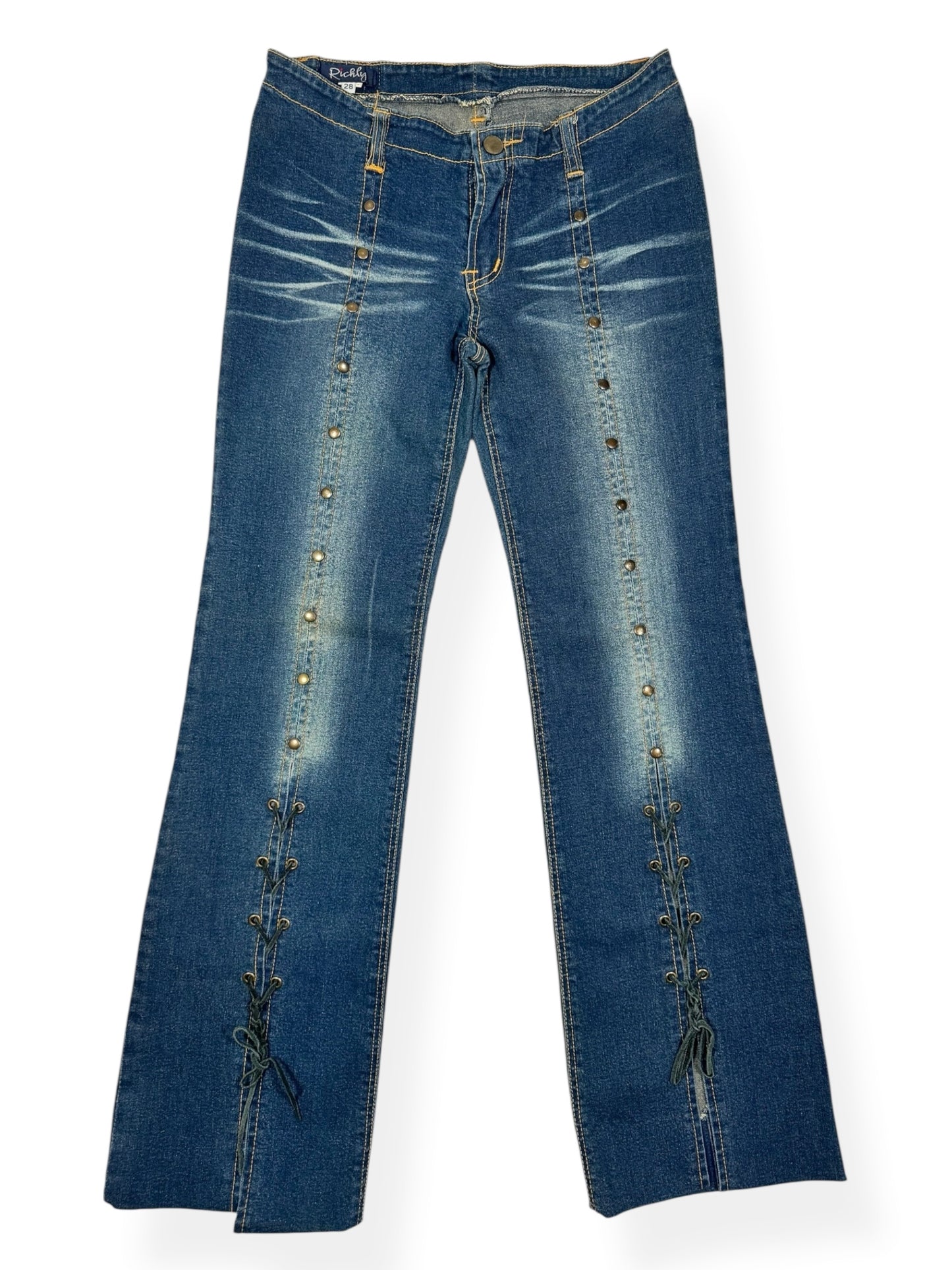 Lace Up Studded Flared Jeans ♡ Size XS/S