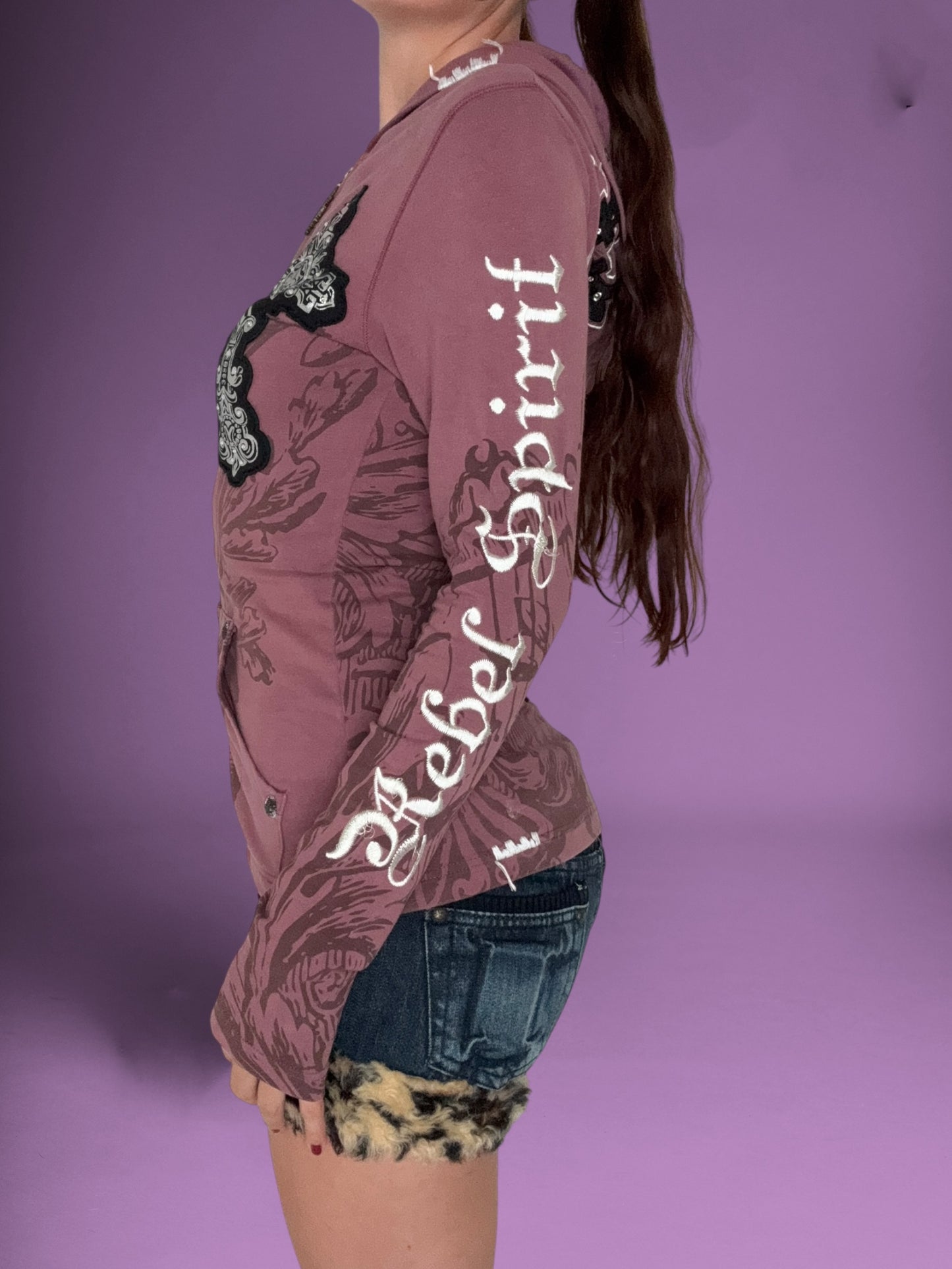 Cross Studded Purple Zip Up Hoodie ♡ S