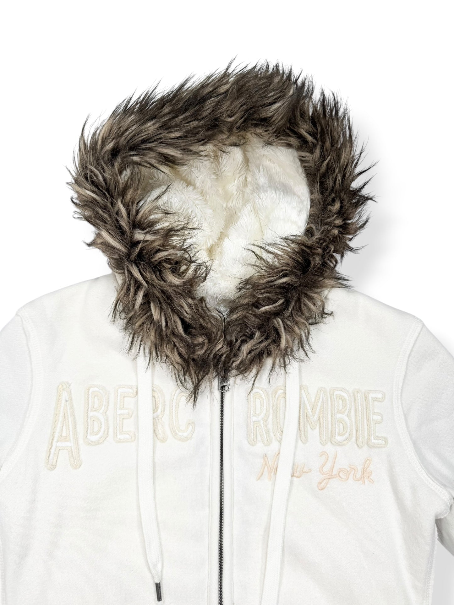 White Abercrombie Fur Hood Jacket ♡ S