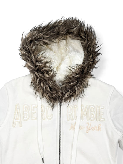 White Abercrombie Fur Hood Jacket ♡ S