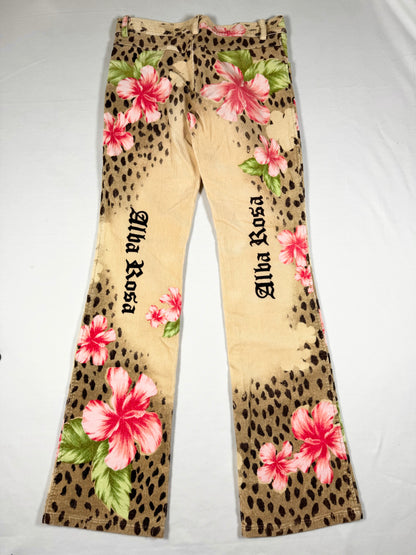 Alba Rosa Leopard Hibiscus Flared Jeans