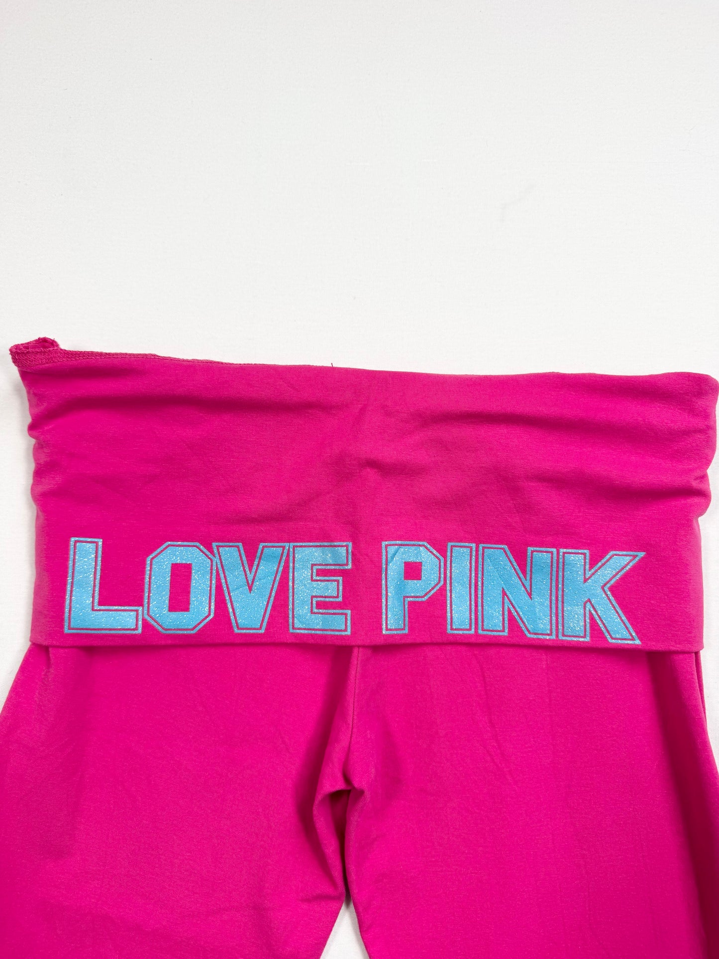 PINK Hot Pink & Blue Fold Over Waistband Leggings ♡ S/M