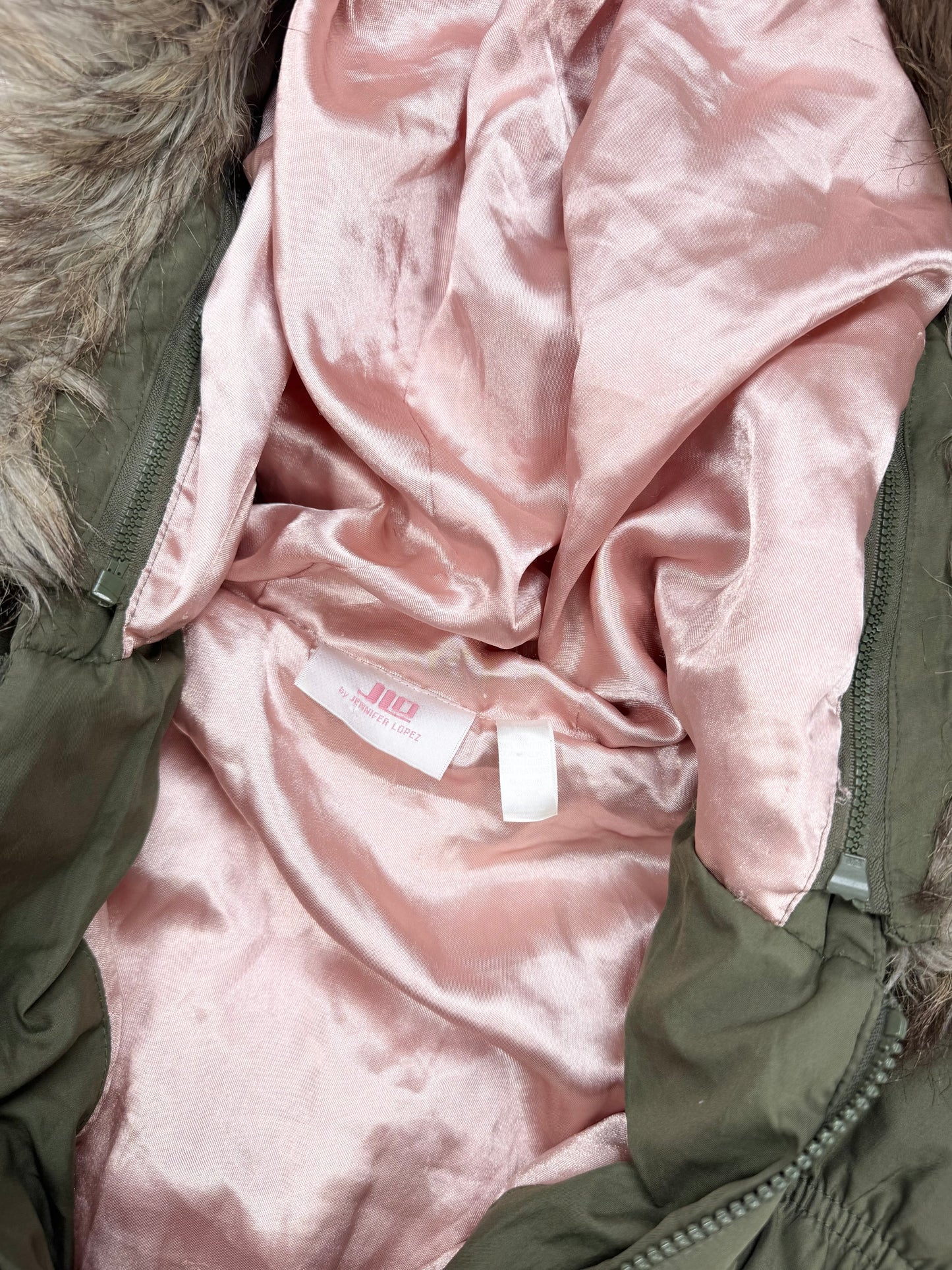 JLO Khaki Cropped Fur Hood Puffer Jacket ♡ S