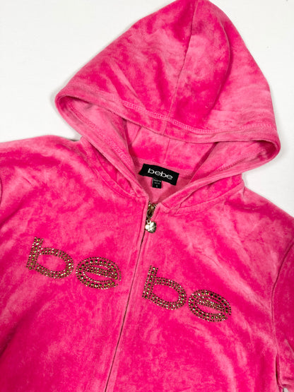 Bebe Pink Velour Zip Up Jacket