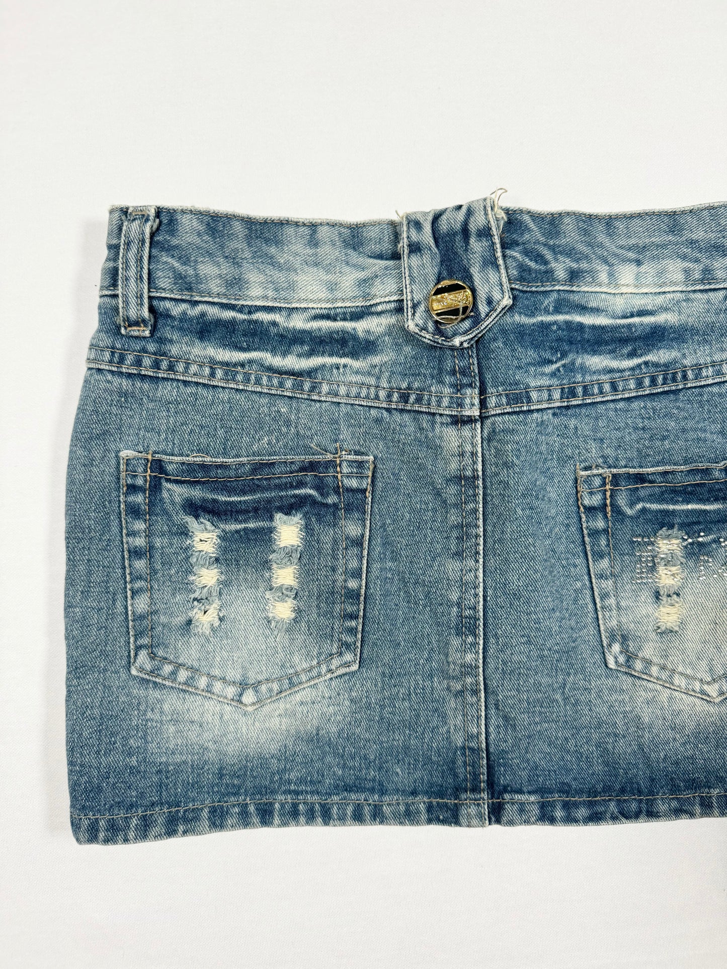 Button Denim Mini Skirt