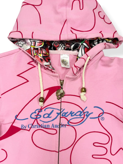 Pink Ed Hardy Zip Up Hoodie ♡ S