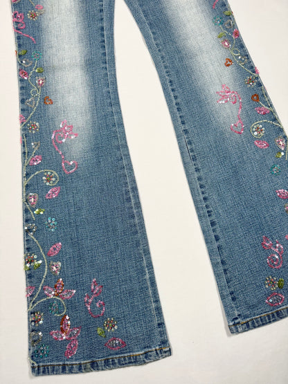Bebe Sequin Flared Jeans