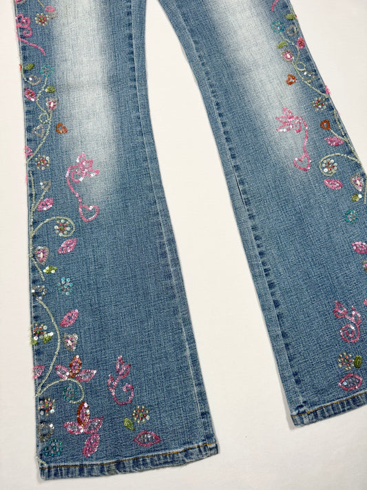 Bebe Sequin Flared Jeans